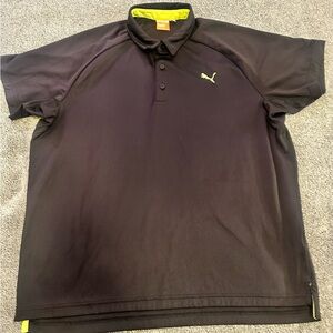 Puma Black Polo with Neon Yellow Logo and Collar